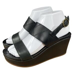 OluKai Keha Women’s Black Leather Comfort Platform Buckle Sandals Shoes Sz 6